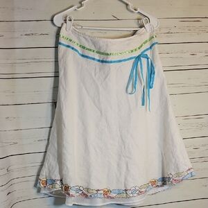 White Embroidered Skirt with Blue Ribbon Tie Women's Summer Beach Vacation, 10